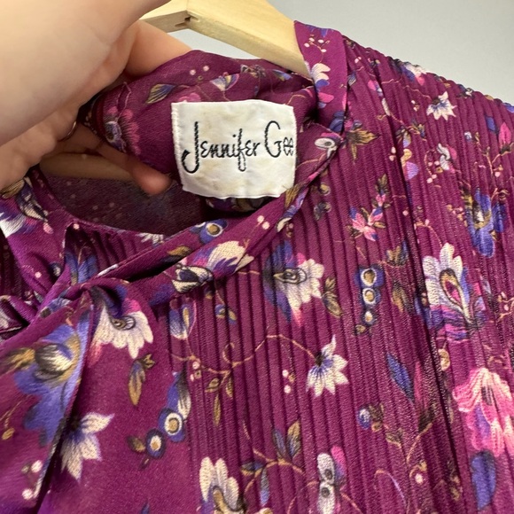 Jennifer Gee VTG 80s 90s Cottagecore Floral Plum Prairie Dress Bow - Picture 3 of 8